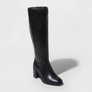 Faux leather block heel boots